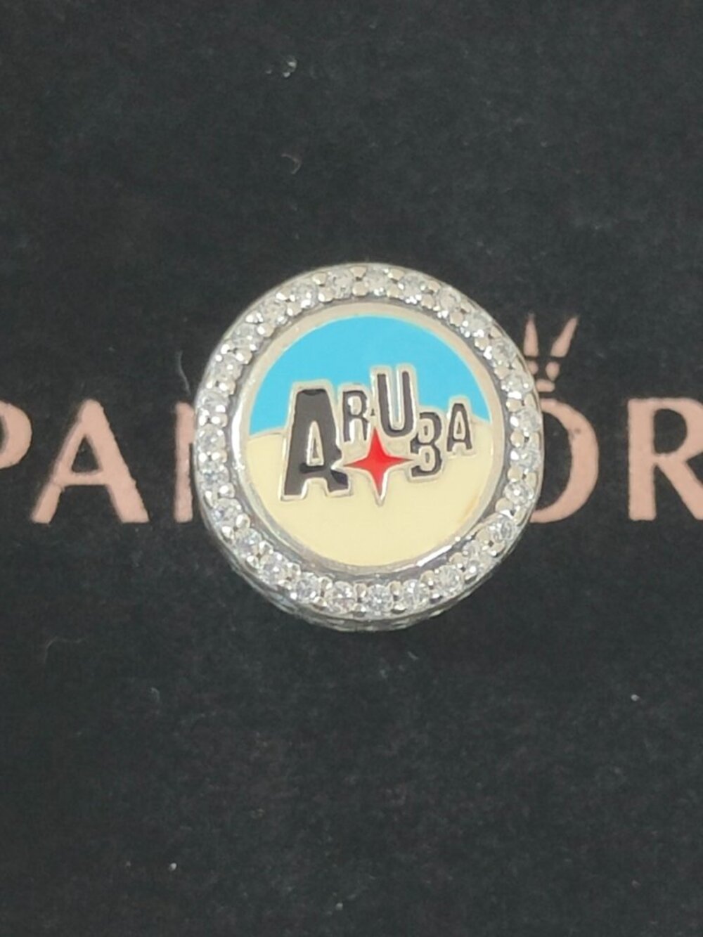 Pandora Exclusive Aruba Logo Charm Bead Travel Destination Pendant S925 Silver